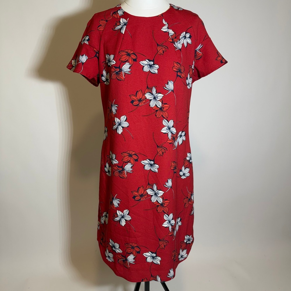 Banana Republic Red Floral Short Sleeve Shift Dress Size 6